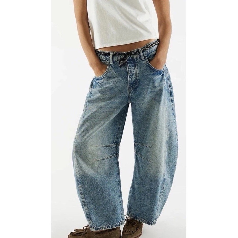 We The Free Good Luck Mid-Rise Barrel Jeans Size 28 Boho Hippie Button Fly - Picture 1 of 10